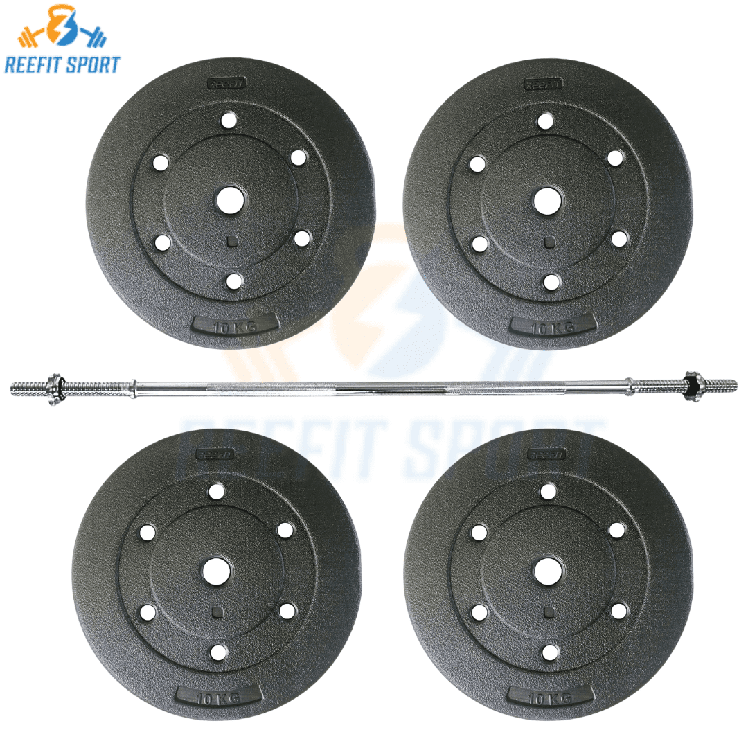 Đòn tạ 1m5 + 40kg tạ miếng nhựa