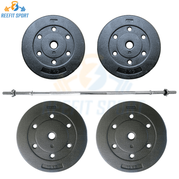 Đòn tạ 1m2 + 2 tạ miếng 5kg + 2 tạ miếng 10kg