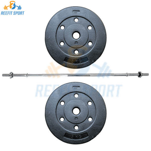 Đòn tạ 1m5 + 2 tạ miếng 5kg