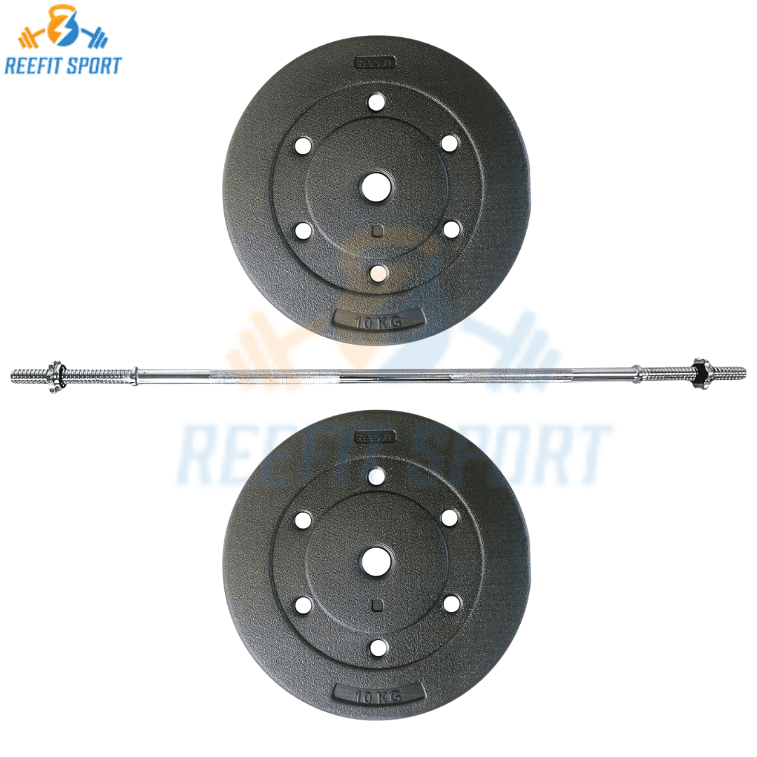 Đòn tạ 1m5 + 2 tạ miếng nhựa 10kg