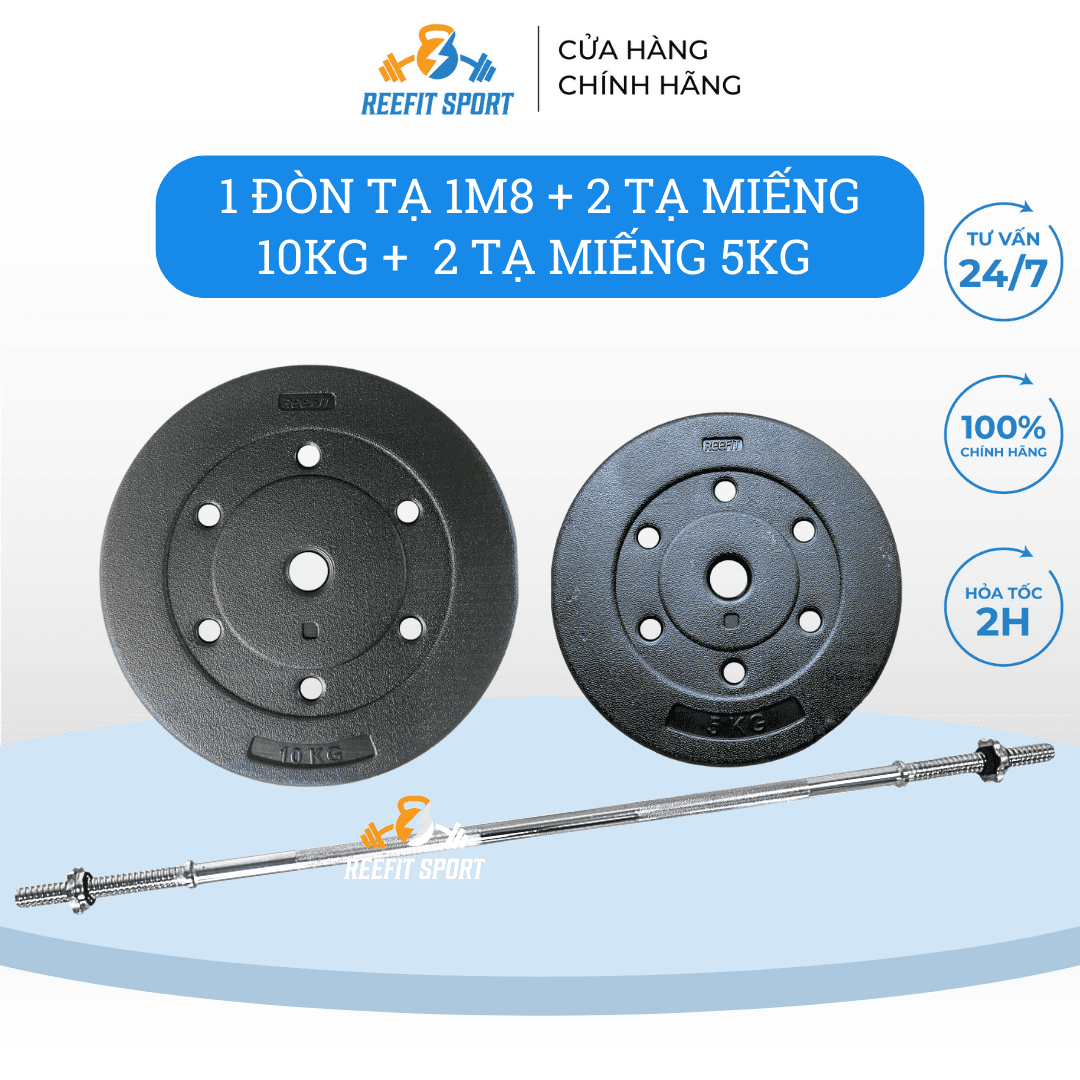 KHUNG MALL - 2023-09-26T162457.292 1 đòn tạ 1m8 + 2 tạ miếng 5kg + 2 tạ miếng 10kg