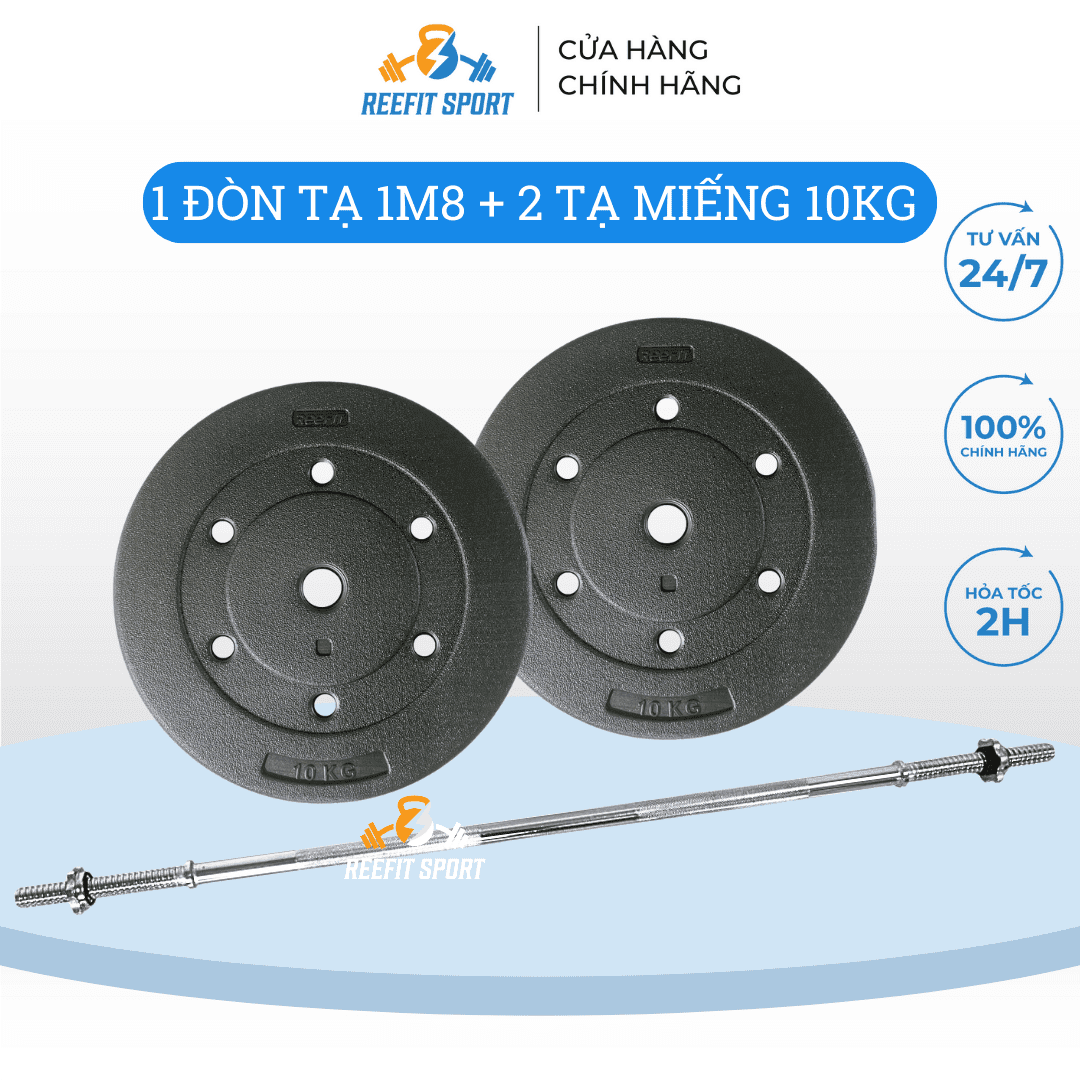 KHUNG MALL - 2023-09-28T144228.394 Đòn tạ 1m8 + 2 tạ miếng nhựa 10kg