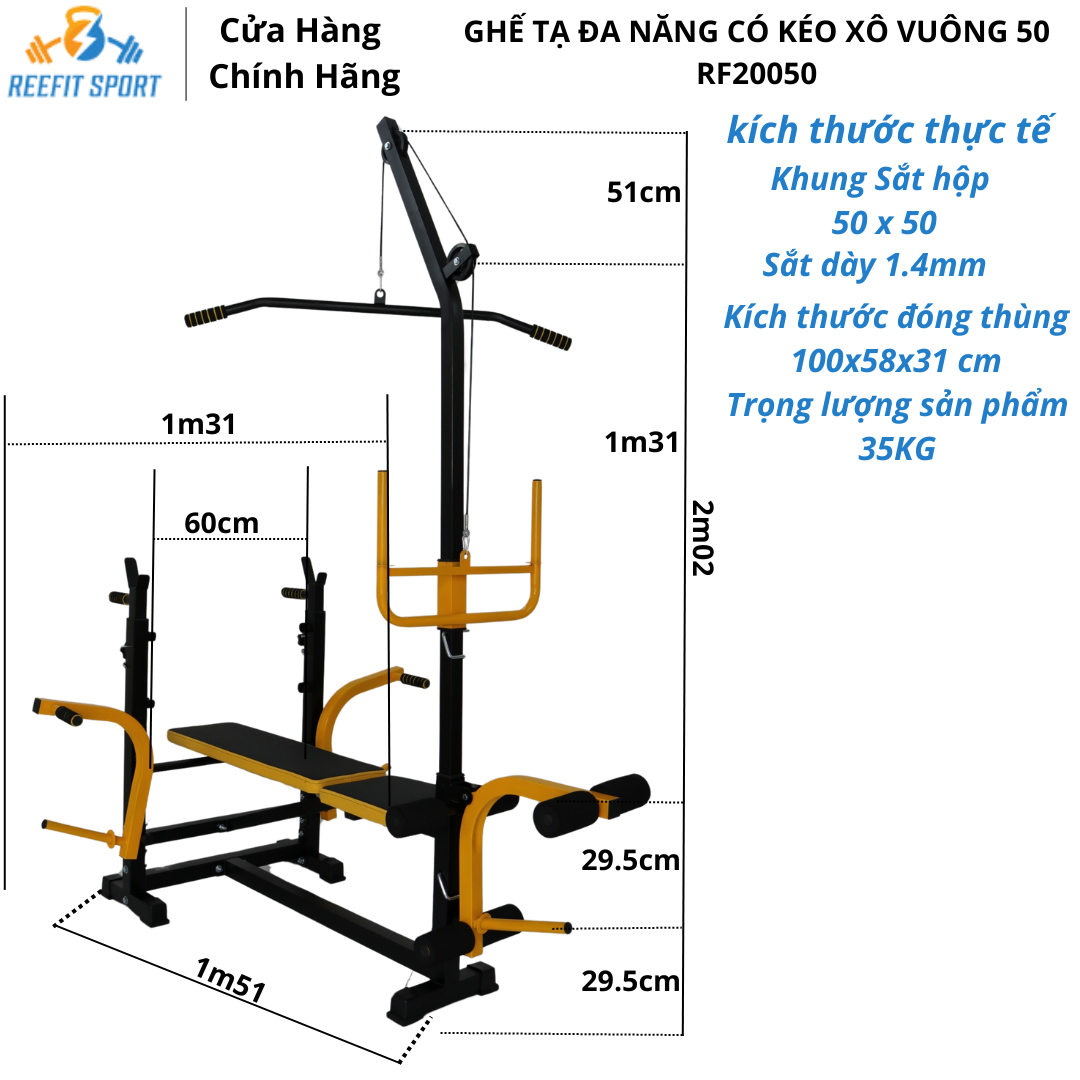 Ghế Tạ Đa Năng RF-20050 Có Bộ Kéo Xô Tập Gym Tại Nhà Tập Ngực Lưng Vai Tay Chân