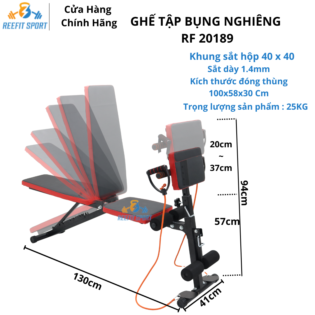 Ghế Nghiêng Tập Đa Năng 20189 - Ghế Tập Bụng, Tập Cơ Tay, Tập Ngực Nhiều Bài, Ghế Điều Chỉnh 7 Mức