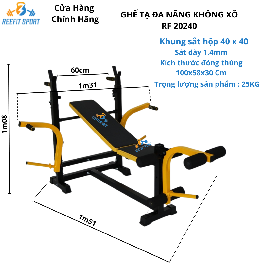 Ghế Tập Tạ Đa Năng RF- 20240 Không Xô Tập Gym Thể Hình Tập Ngực Vai Tay Chân Bụng
