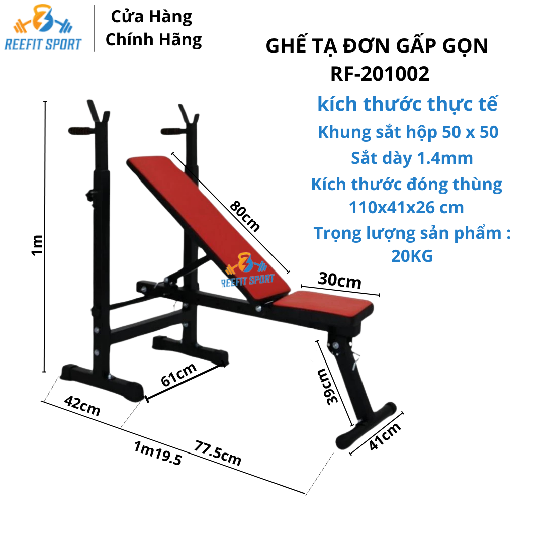 Ghế Tập Tạ REEFIT RF-201002 Gấp Gọn, Kèm Giá Đỡ Tạ Tập Ngực Thể Hình Tại Nhà ( Chưa Có Đòn + Tạ )