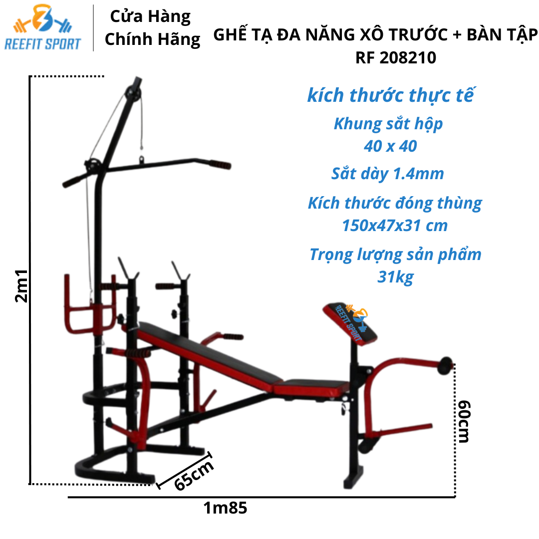 Ghế Tạ Đa Năng RF-208210 Tập Xô Trước,Đẩy Ngực Tập Tay Chân ,Ghế Tập Gym Tại Nhà (Chưa Có Đòn + Tạ )