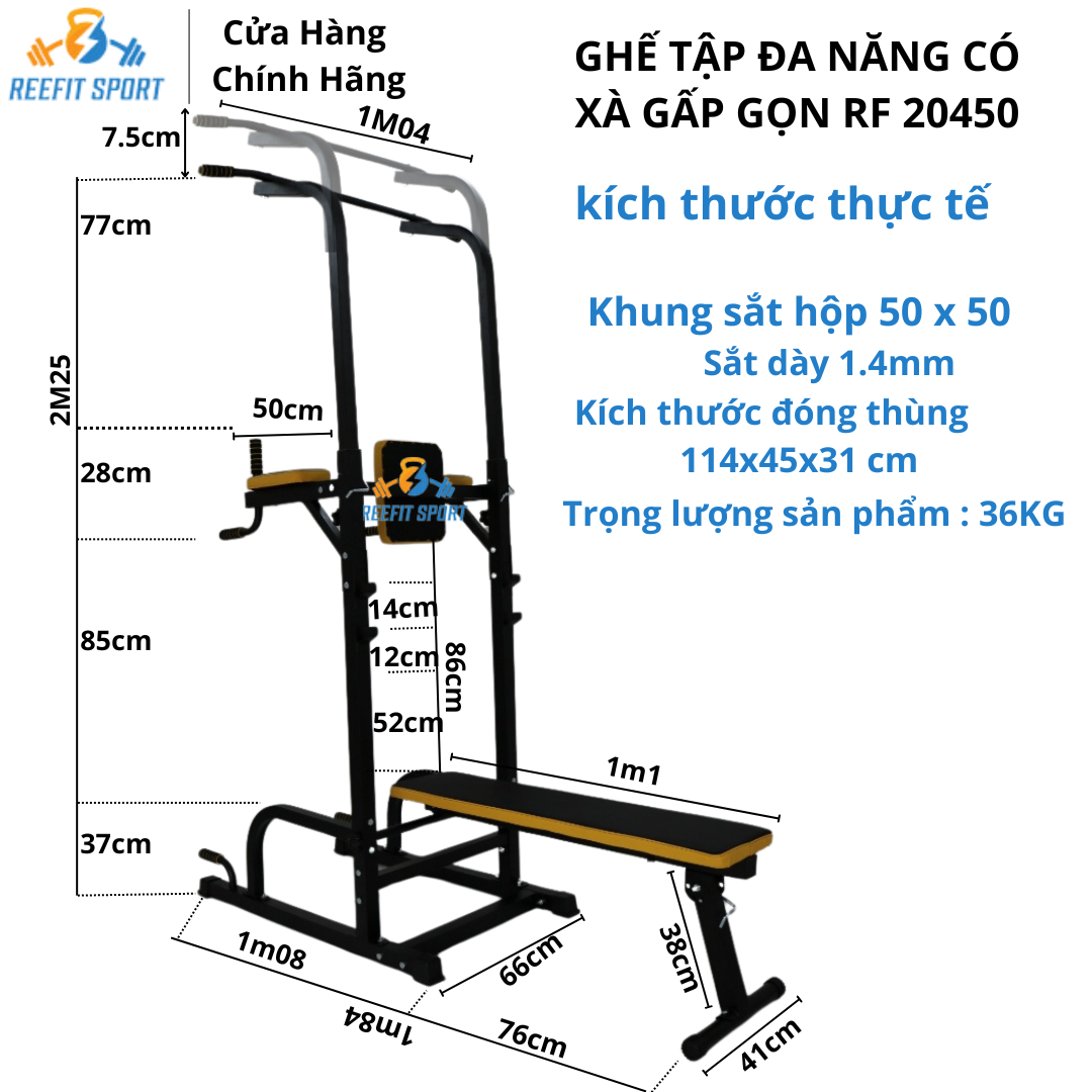 Ghế Tập Tạ Đa Năng RF - 20450 Có Xà Gấp Gọn Tập Xô Ngực Vai Tay Tập Gym Tại Nhà
