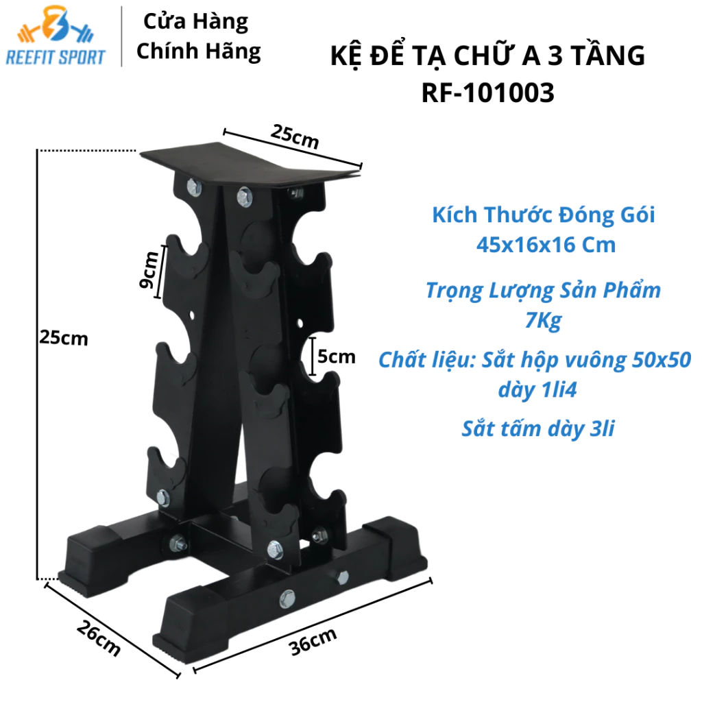 Kệ Để Tạ Hình Chữ A 3 tầng RF 101003 Tiết Kiệm Diện Tích - Thiết Kế Chắc Chắn - Chịu Lực Tốt ( Tạ Tay Cao Su )