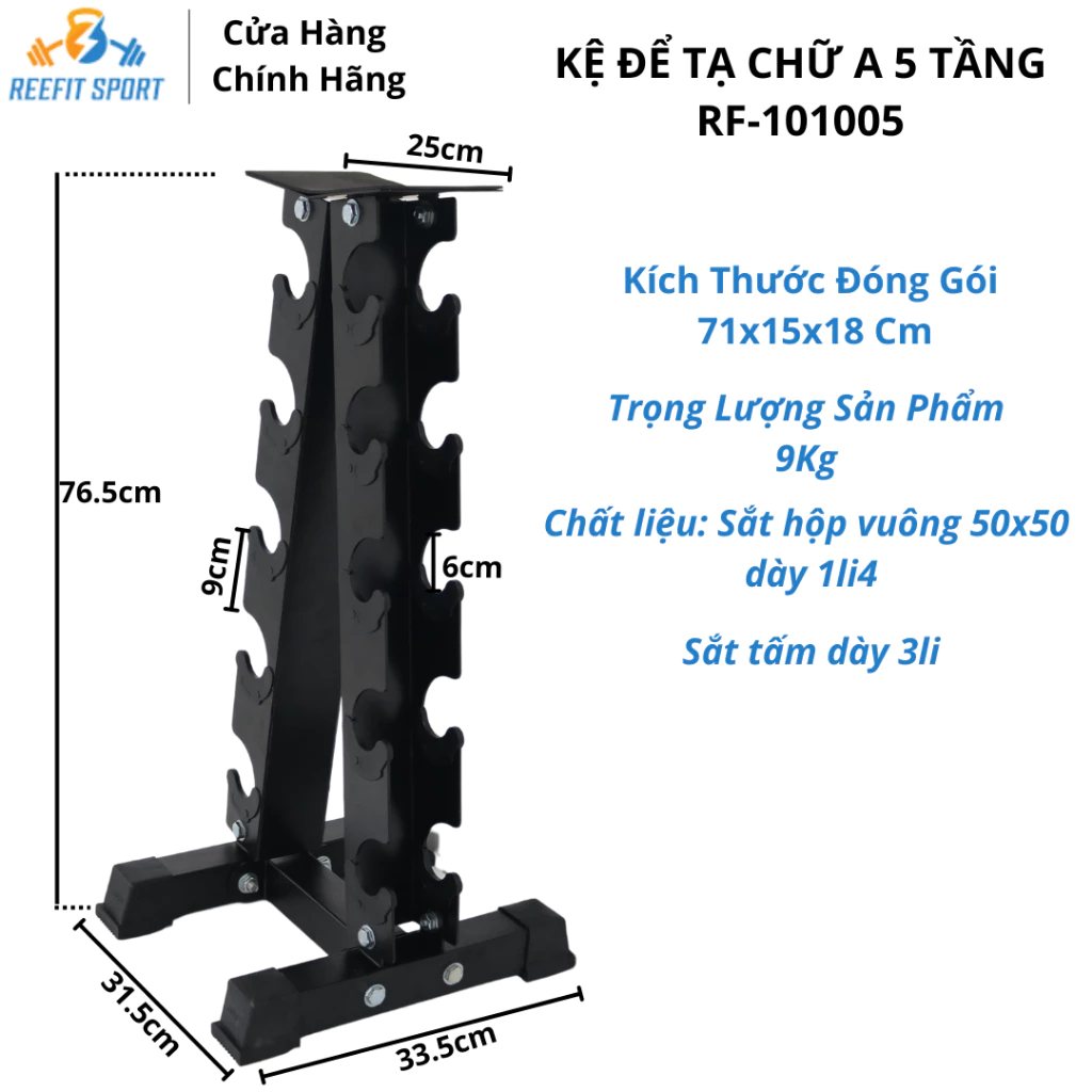 Kệ Để Tạ Hình Chữ A 5 tầng Tiết Kiệm Diện Tích - Thiết Kế Chắc Chắn - Chịu Lực Tốt ( Tạ Tay Cao Su )