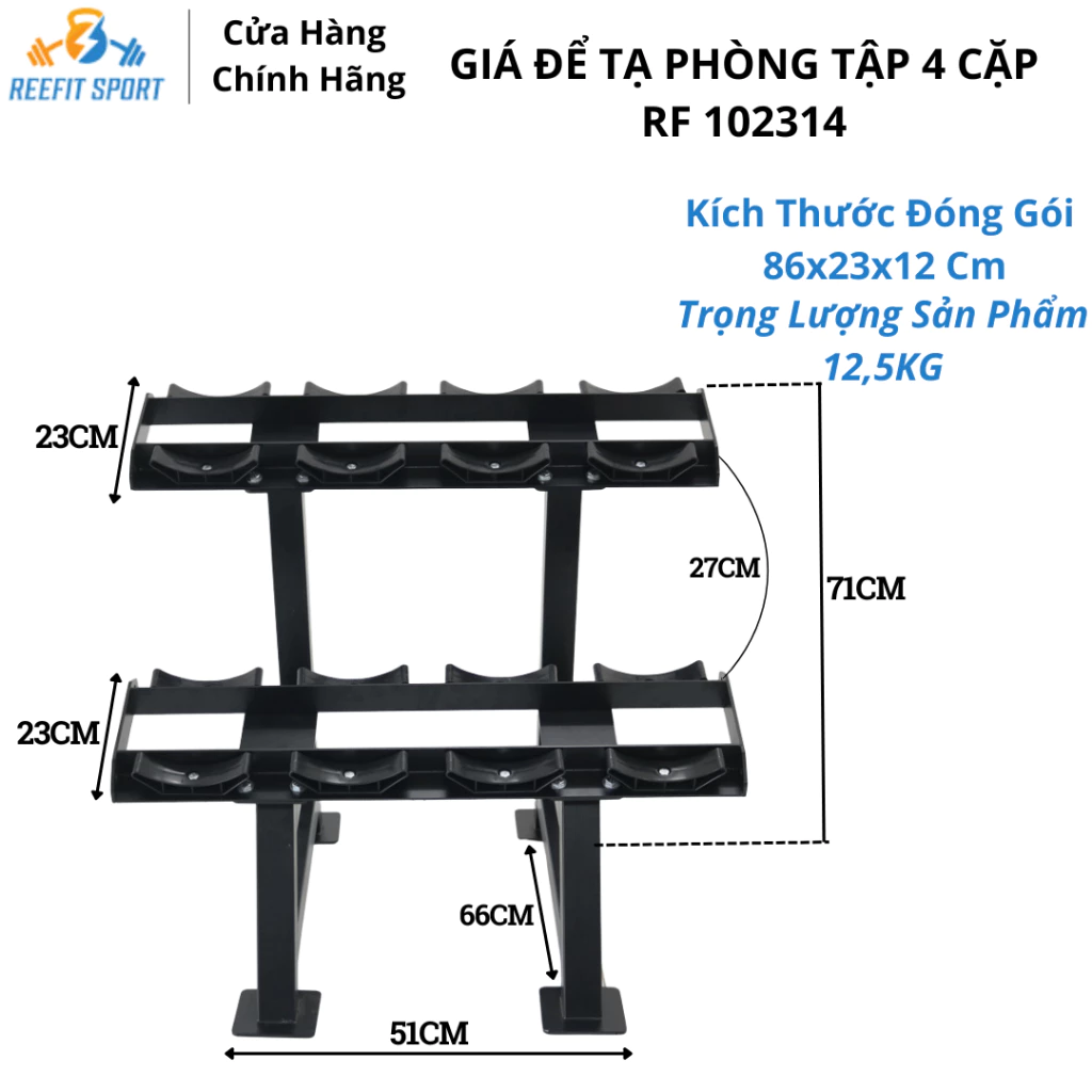 Kệ Đựng Tạ Tay 2 Tầng 4 Cặp RF-102314 - Giá Đỡ Tạ Đôi, Chịu Lực Tốt, Dành Cho Phòng Gym & Gia Đình