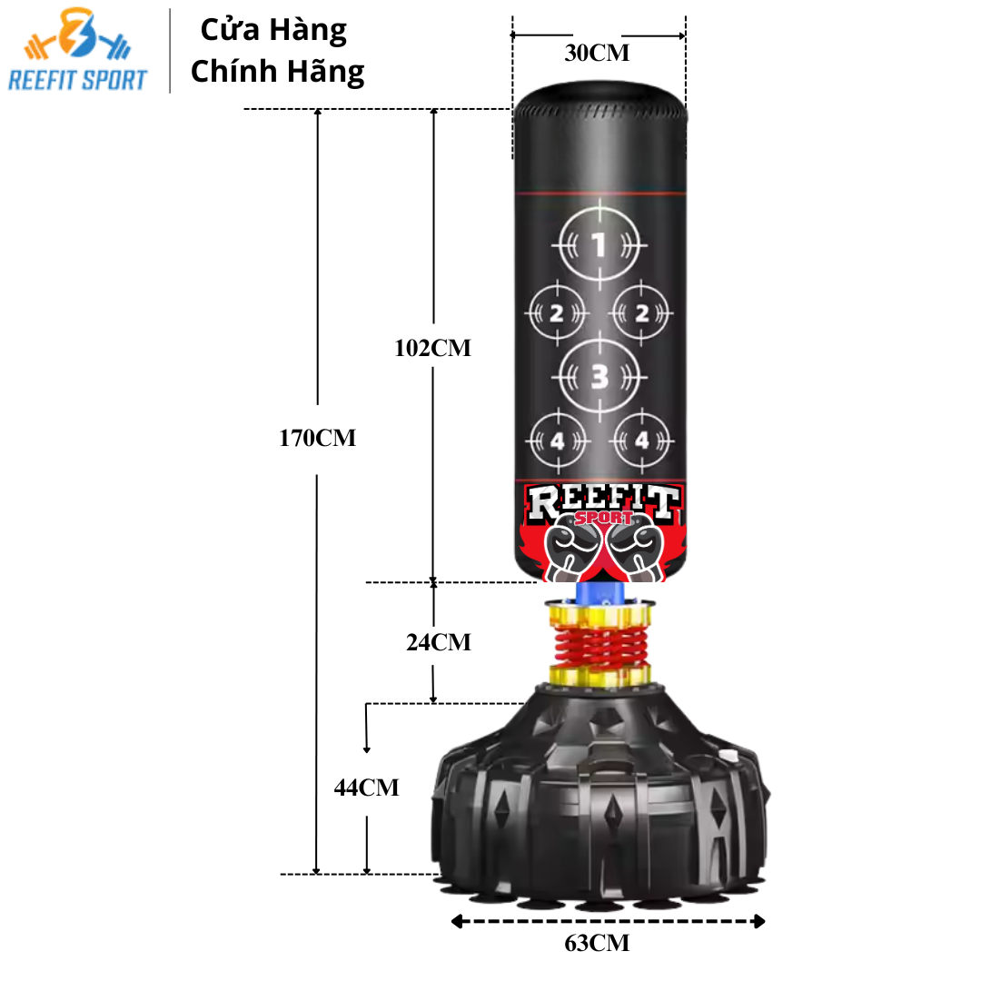 Trụ Đấm Boxing Lò Xo Reefit RF - 40170 , Trụ Đấm ,Đứng Cao 1m7, Dụng Cụ Tập Boxing Kickboxing MMA