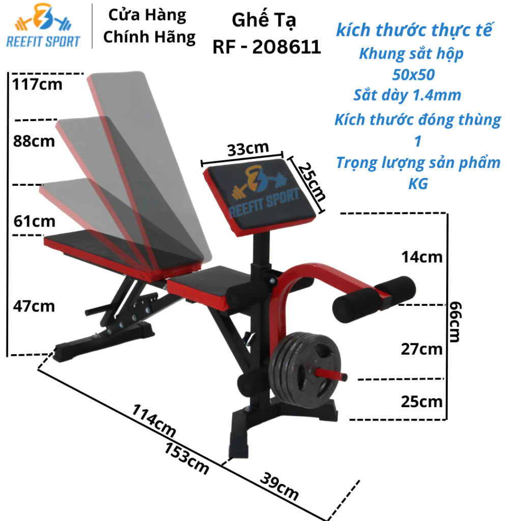Ghế Tập Gym RF-208611 Ghế Tập Tạ Đa Năng, Tập Ngực, Tập Bụng, Tập Chân ,Tập Tay Tại Nhà
